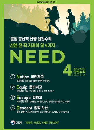 산림청, 봄철 안전 산행 위한 ‘니드(NEED)’ 수칙 발표… “사전 확인 필수”