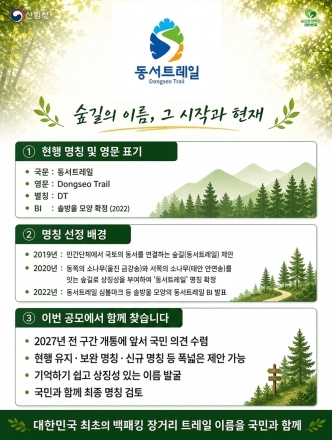 동서트레일 새 이름 찾고 숲길정책 방향 모색…국민 아이디어 공모