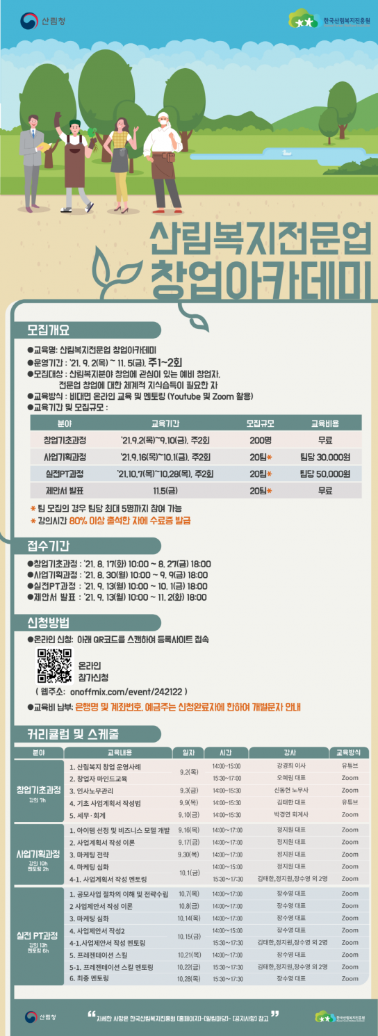 산림복지진흥원, ‘산림복지전문업 창업 아카데미’ 교육생 모집