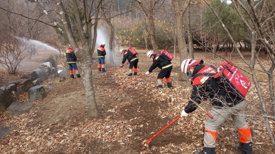 국립수목원, 산불전문예방진화대 산불진화훈련 실시