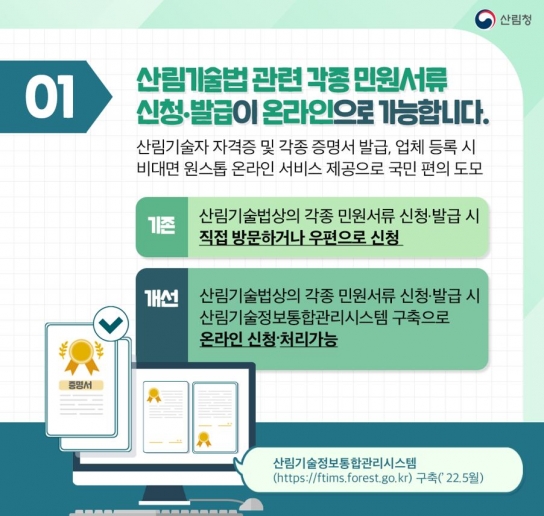 산림기술법 관련 민원서류 신청, 온라인으로