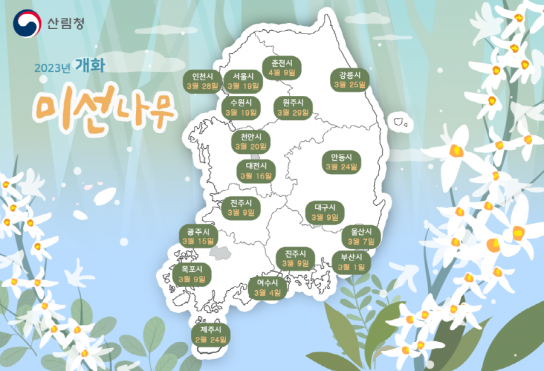 국립산림과학원, 봄철 꽃나무 개화시기 예측 지도 발표
