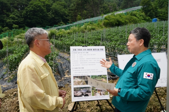 남성현 산림청장, 집중호우 대비 인제군 산지 태양광 발전 시설 안전 점검