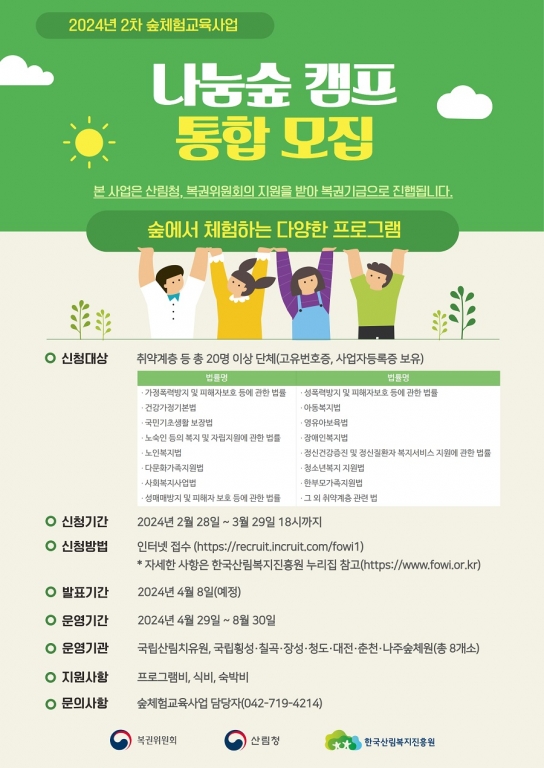 한국산림복지진흥원,‘나눔숲 캠프’참가단체 모집