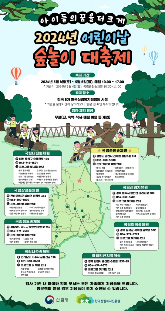 - 한국산림복지진흥원,‘어린이날’맞이 전국 숲놀이 대축제 개최 -